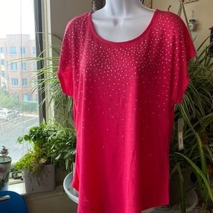 Apt 9 Pink Cap Sleeve Top Bedazzled with Silver-Toned Studs, Size L, NWT